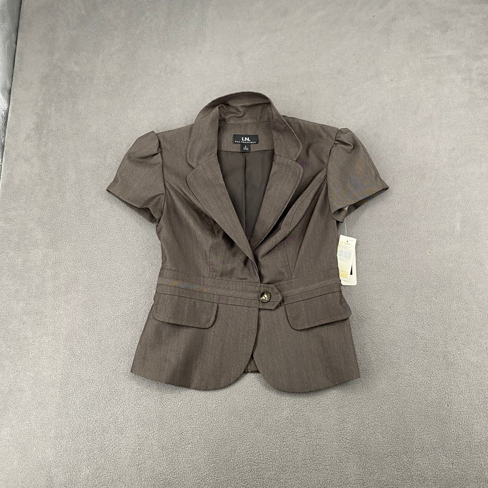 I.N. San Francisco Womens Brown Short Sleeve Single Button Blazer Jacket 0088Y07